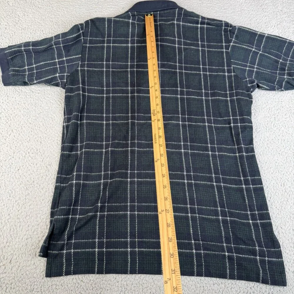 POLO RALPH LAUREN Polo Shirt Mens Large Blue Green Tartan Plaid Short Sleeve VTG